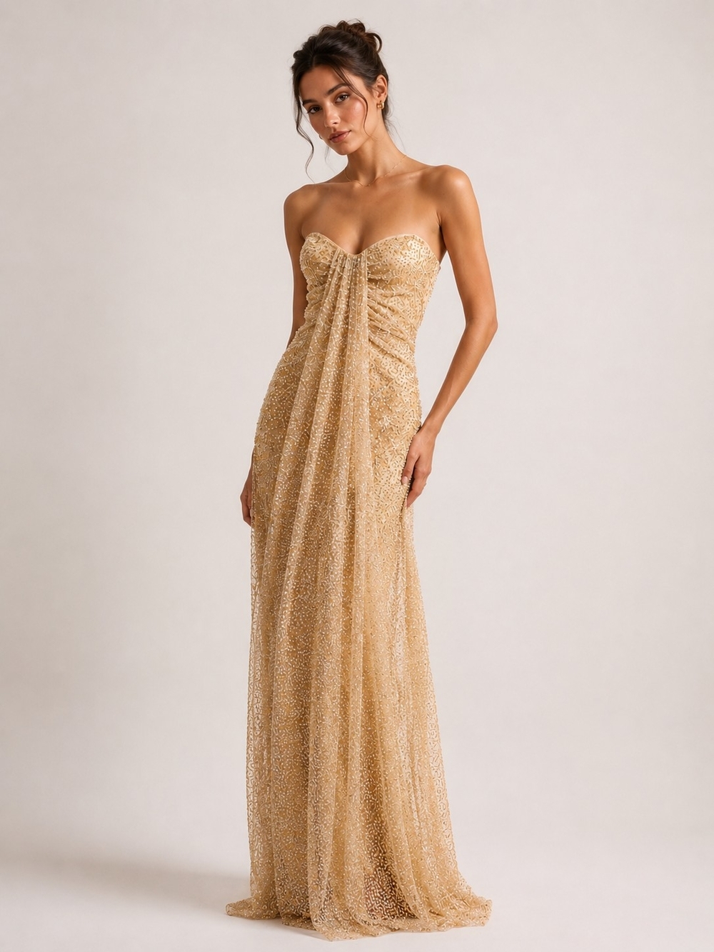 MISS CIRCLE Ada Gold Rhinestone Embellished Strapless Gown NWT NEW